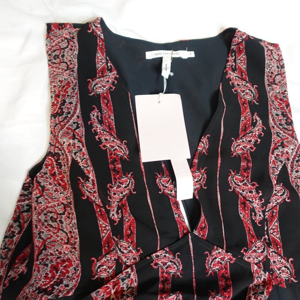 Avec Les Filles Paisley Printed Tiered Maxi Dress Beach boho Women's size 4 NWT - Picture 7 of 13